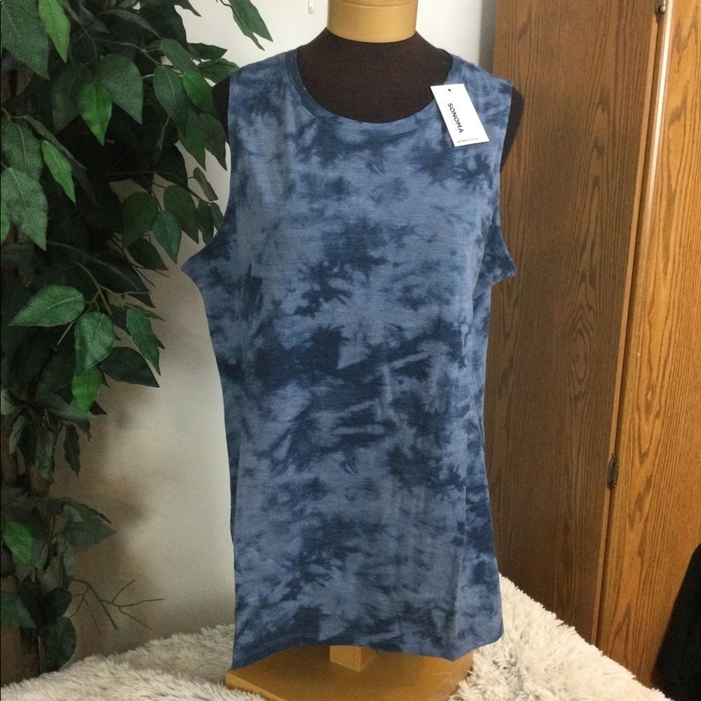 Sonoma 1X Blue dye crewneck muscle tank hi/lo NWT Sonoma Goods For Life